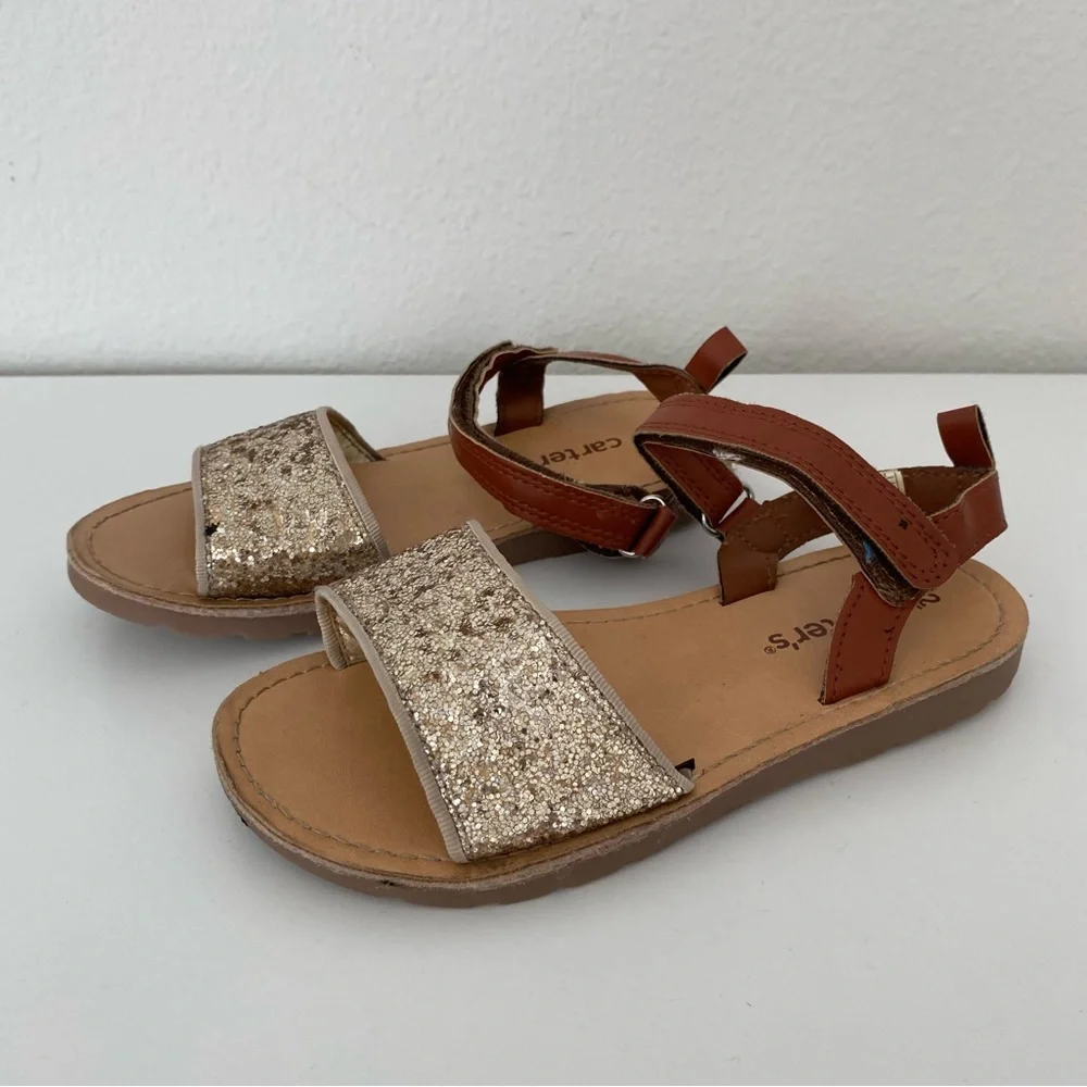 Carters Girls Gold Glitter Blondy-CR Sandals Size 12 Hook And Loop‎ Straps